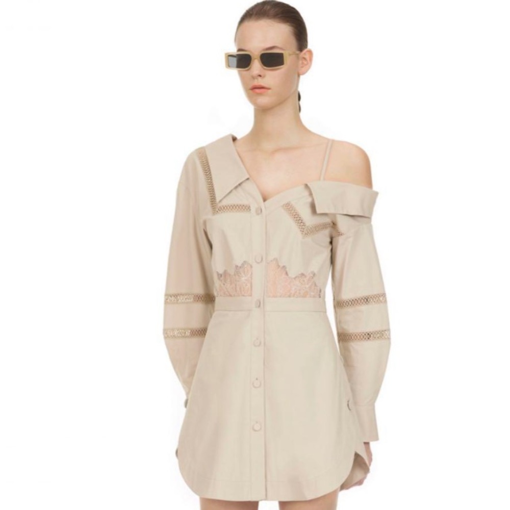 Self Portrait One Shoulder Poplin Dress